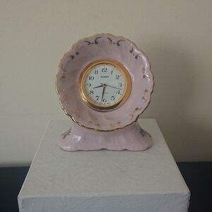 Vintage 1946 Leander RGK Pink Porcelain Clock w/14k Gold Trim - Czech China
